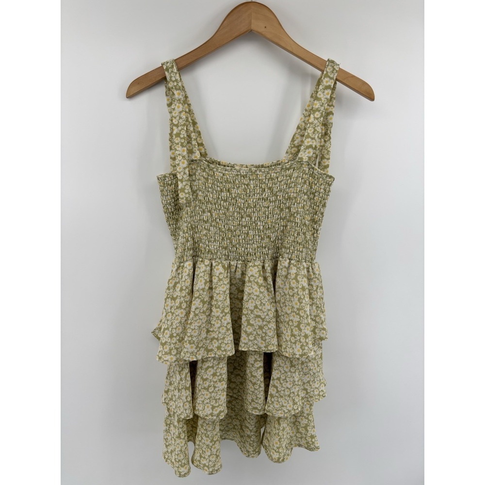 Pie in the Sky Floral Dress Sz L Smocked Ruffle Boho Festival Momcore Coquette